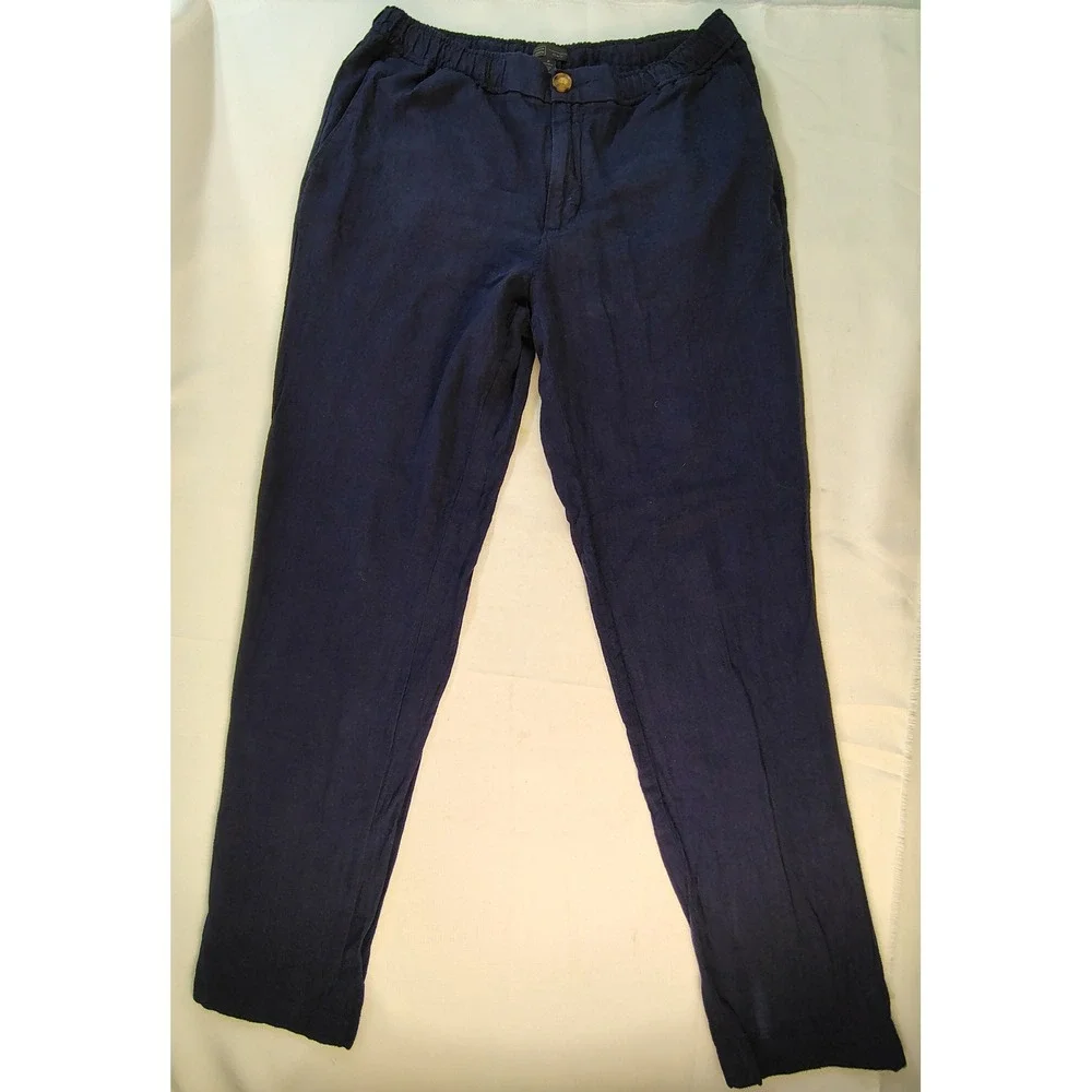 14th & Union Mens Slim Fit Linen Cotton Blend Pants Navy Blue Medium